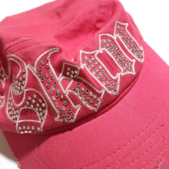 Y2k Skin Industries Pink Bling Rhinestone Distressed Cap - Picture 5 of 5